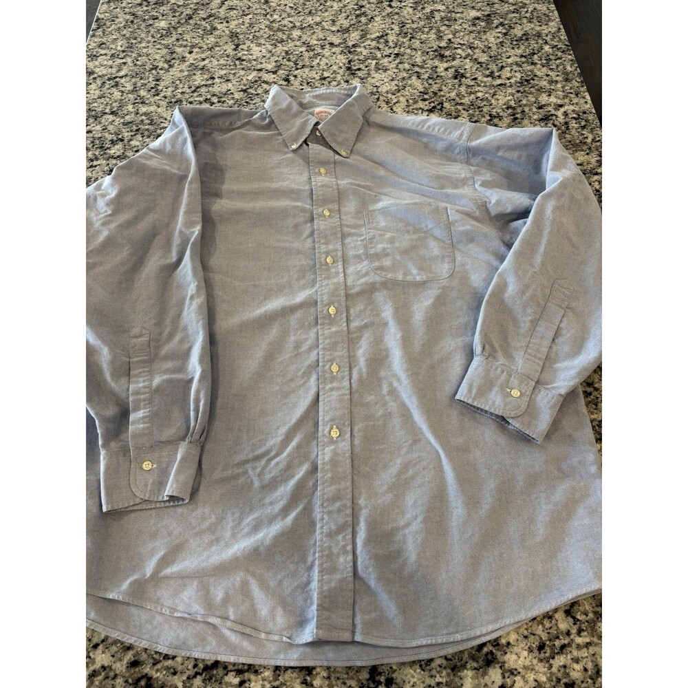 Brooks Brothers Shirt Mens 17-34 Blue Chambray 1818 Long Sleeve Button